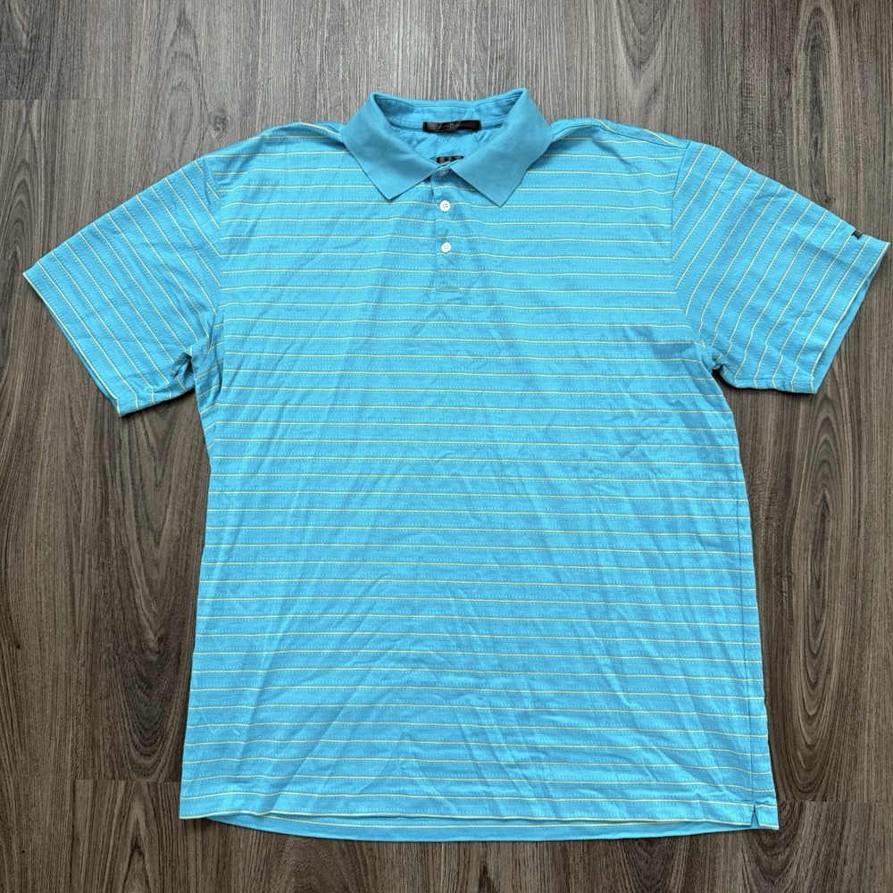 Nike Tiger Woods Nike Fit Dry Blue Striped Polo Golf Performances XXL 2XL‎ - Picture 2 of 11